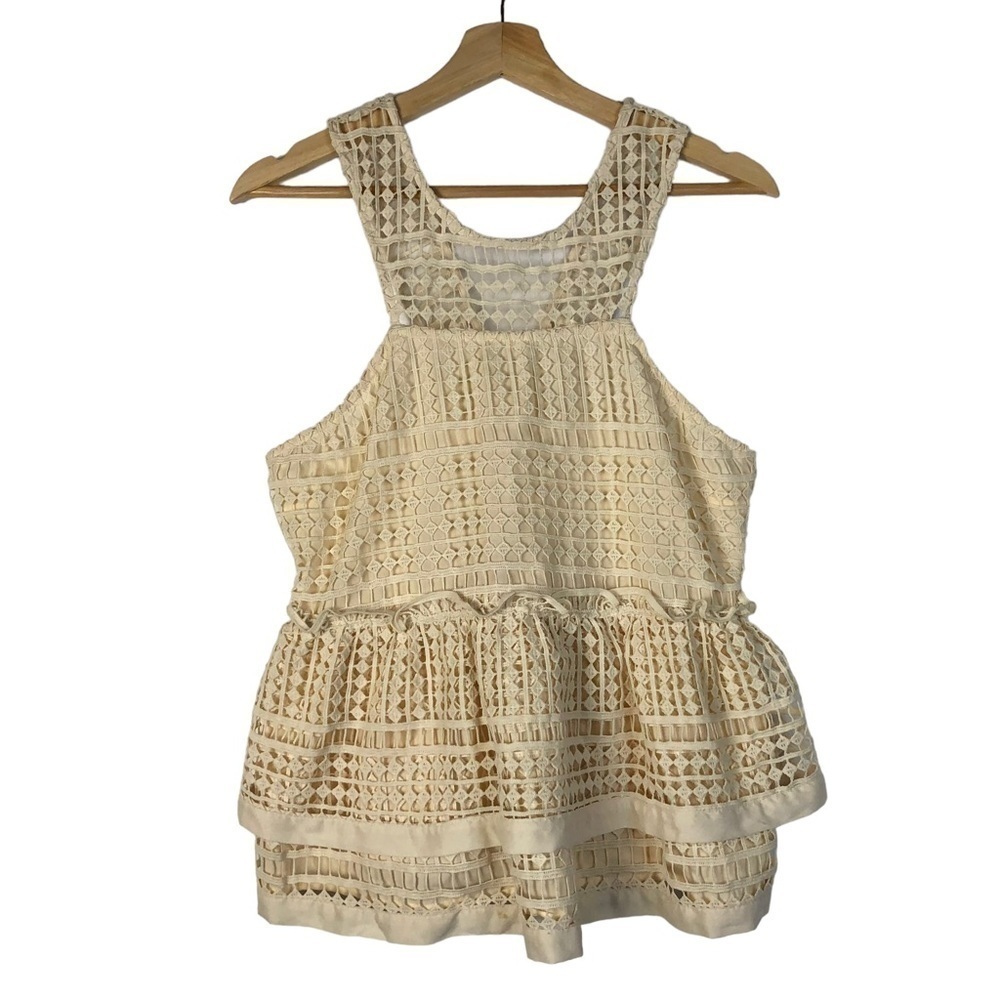 Gianni Bini‎ Cream Lace High Neck Peplum Tank Top L